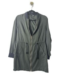 H&M Jacket Womens Size 8 Dark Olive Green Utility Zip Closure Drawstring Waist